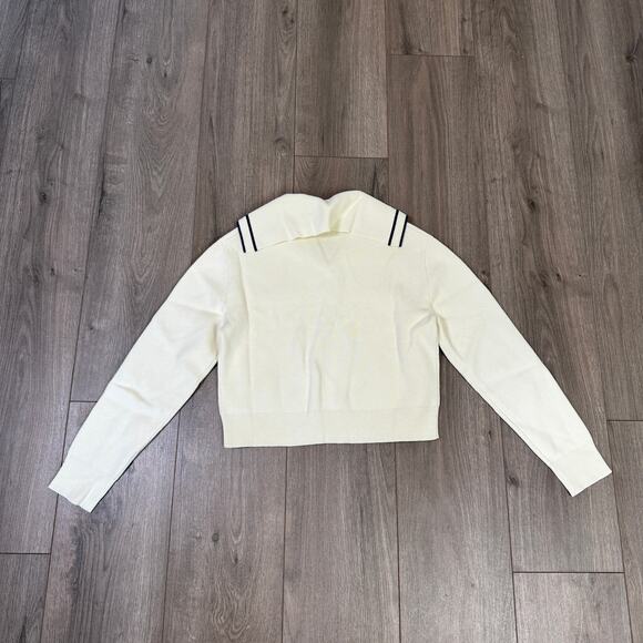 Crewcuts J.Crew Sailor Collar Sweater Girls XXL Ivory Navy Pullover Patch Pocket - Picture 5 of 7